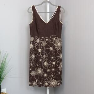 Kay Unger NY Linen Embroidered Dress Size 6 Boho Revival Garden Party